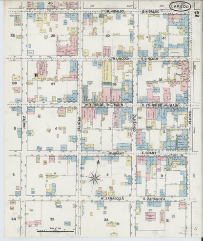 Sanborn Fire Insurance Map from Laredo, Webb County, Texas (1889), Sheet #0002 - Historic Sanborn Fire Insurance Map Print, vintage old map wall art, antique decor, genealogy gift, Texas Texas map