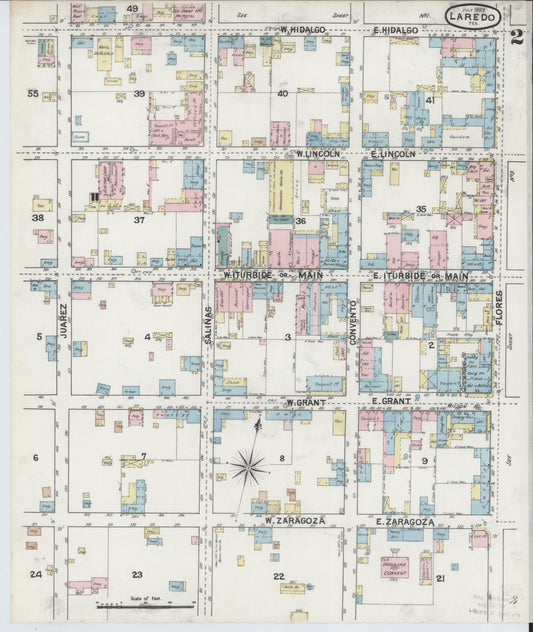 Sanborn Fire Insurance Map from Laredo, Webb County, Texas (1889), Sheet #0002 - Historic Sanborn Fire Insurance Map Print, vintage old map wall art, antique decor, genealogy gift, Texas Texas map