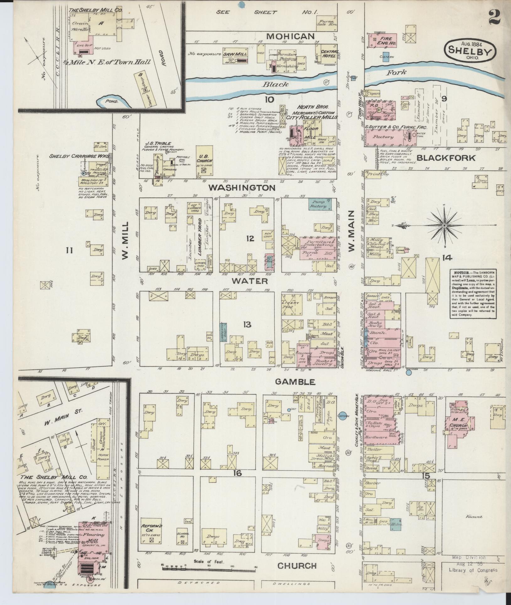 Sanborn Fire Insurance Map from Shelby, Ricland County, Ohio (1884), Sheet #0002 - Historic Sanborn Fire Insurance Map Print, vintage old map wall art, antique decor, genealogy gift, Ohio Ohio map