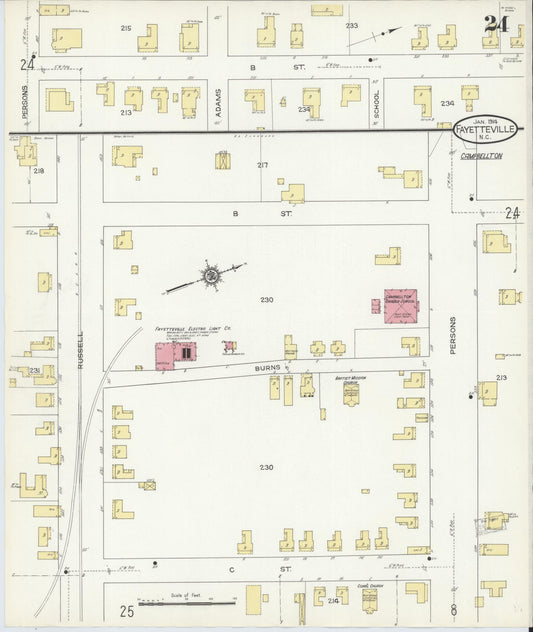 Sanborn Fire Insurance Map from Fayetteville, Cumberland County, North Carolina (1914), Sheet #0024 - Historic Sanborn Fire Insurance Map Print, vintage old map wall art, antique decor, genealogy gift, North Carolina North Carolina map