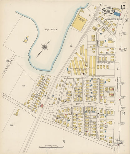 Sanborn Fire Insurance Map from Arlington, Middlesex County, Massachusetts (1922), Sheet #0017 - Historic Sanborn Fire Insurance Map Print, vintage old map wall art, antique decor, genealogy gift, Massachusetts Massachusetts map