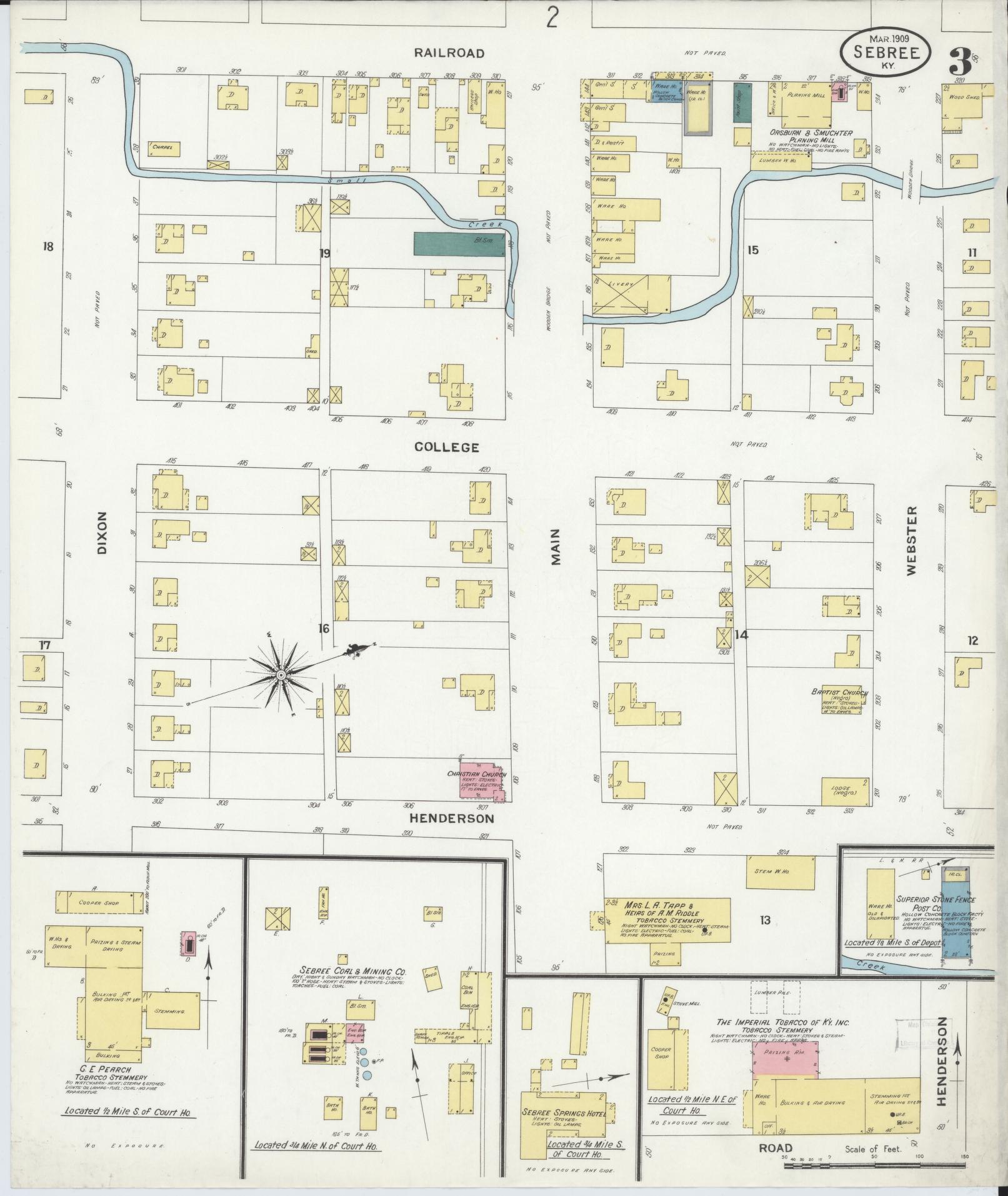 Sanborn Fire Insurance Map from Sebree, Webster County, Kentucky (1909), Sheet #0003 - Complete Map Set gallery image, historic Sanborn map, vintage wall art, Kentucky Kentucky