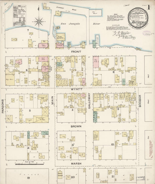 Sanborn Fire Insurance Map from Antioch, Contra Costa County, California (1888), Sheet #0001 - Historic Sanborn Fire Insurance Map Print, vintage old map wall art, antique decor, genealogy gift, California California map