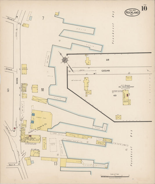 Sanborn Fire Insurance Map from Rockland, Knox County, Maine (1922), Sheet #0010 - Historic Sanborn Fire Insurance Map Print, vintage old map wall art, antique decor, genealogy gift, Maine Maine map