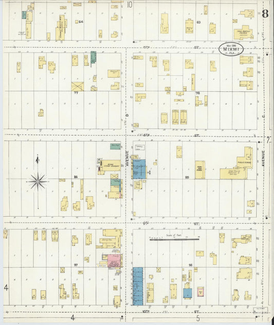 Sanborn Fire Insurance Map from Miami, Dade County, Florida (1906), Sheet #0008 - Historic Sanborn Fire Insurance Map Print, vintage old map wall art, antique decor, genealogy gift, Florida Florida map