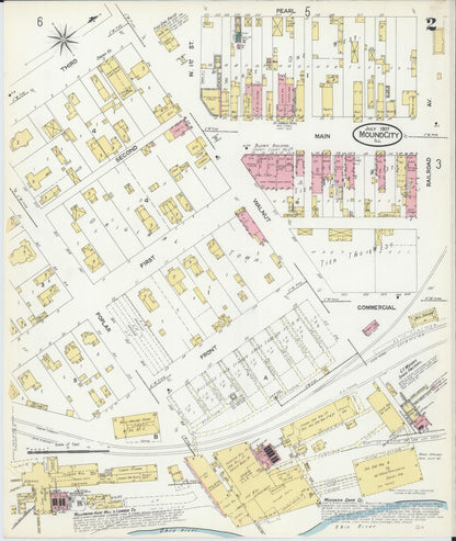 Sanborn Fire Insurance Map from Mound City, Pulaski County, Illinois (1907), Sheet #0002 - Historic Sanborn Fire Insurance Map Print, vintage old map wall art, antique decor, genealogy gift, Illinois Illinois map