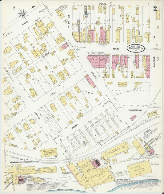 Sanborn Fire Insurance Map from Mound City, Pulaski County, Illinois (1907), Sheet #0002 - Historic Sanborn Fire Insurance Map Print, vintage old map wall art, antique decor, genealogy gift, Illinois Illinois map