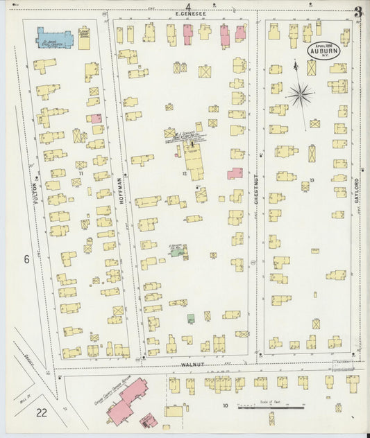 Sanborn Fire Insurance Map from Auburn, Cayuga County, New York (1898), Sheet #0003 - Historic Sanborn Fire Insurance Map Print, vintage old map wall art, antique decor, genealogy gift, New York New York map