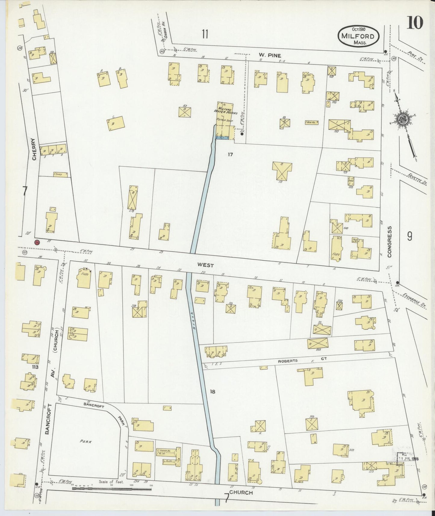 Sanborn Fire Insurance Map from Milford, Worcester County, Massachusetts (1910), Sheet #0010 - Complete Map Set gallery image, historic Sanborn map, vintage wall art, Massachusetts Massachusetts