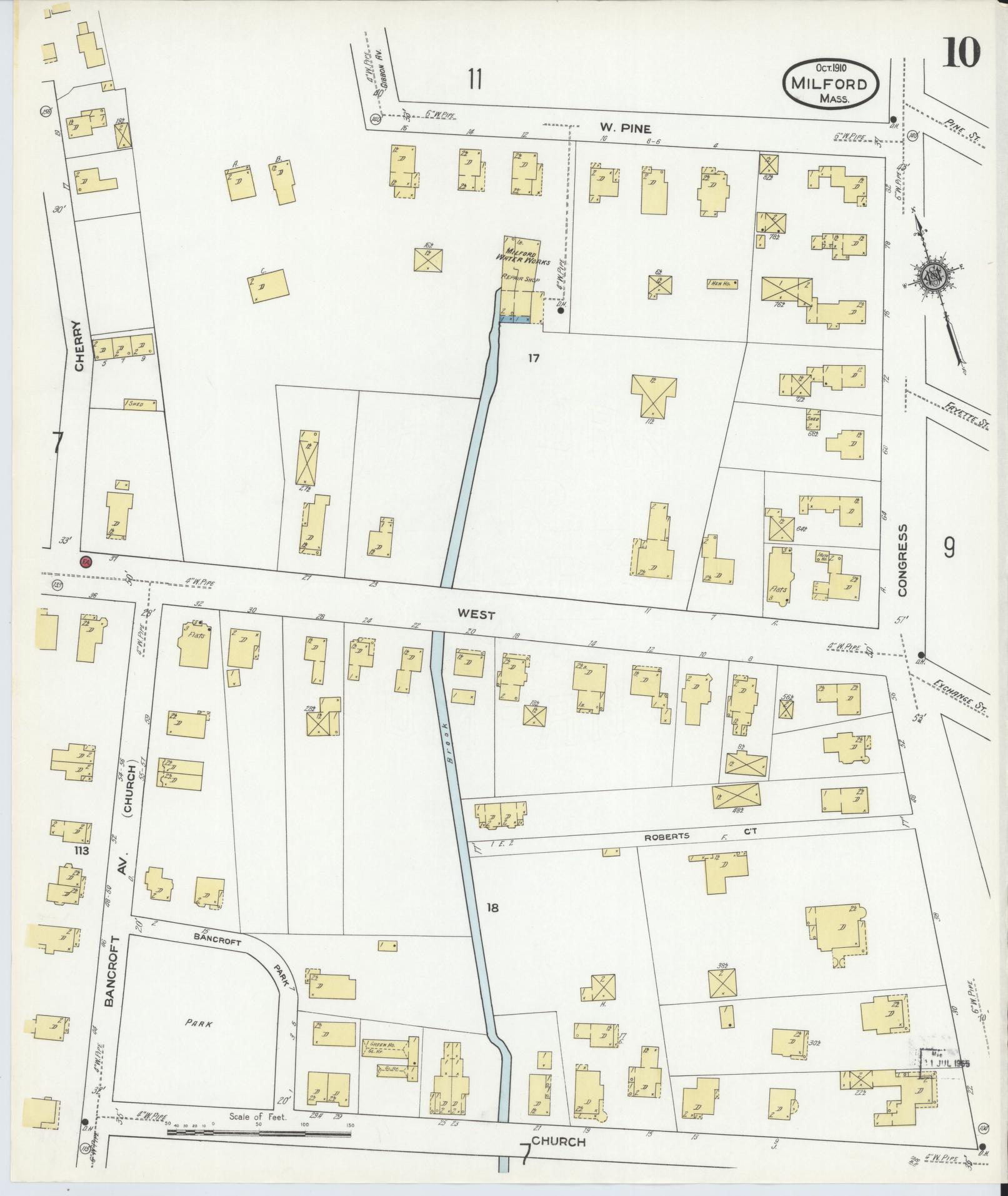 Sanborn Fire Insurance Map from Milford, Worcester County, Massachusetts (1910), Sheet #0010 - Complete Map Set gallery image, historic Sanborn map, vintage wall art, Massachusetts Massachusetts