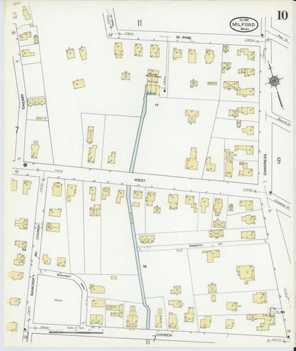 Sanborn Fire Insurance Map from Milford, Worcester County, Massachusetts (1910), Sheet #0010 - Complete Map Set gallery image, historic Sanborn map, vintage wall art, Massachusetts Massachusetts
