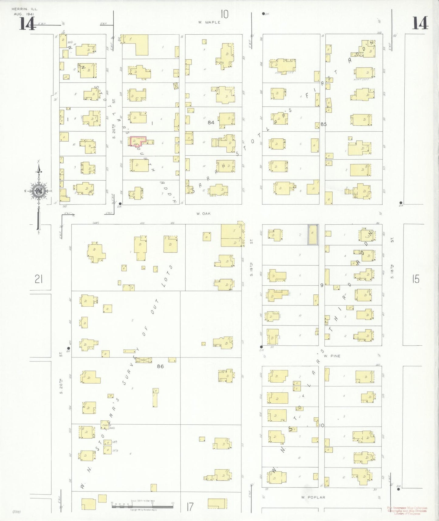 Sanborn Fire Insurance Map from Herrin, Williamson County, Illinois (1941), Sheet #0014 - Complete Map Set gallery image, historic Sanborn map, vintage wall art, Illinois Illinois