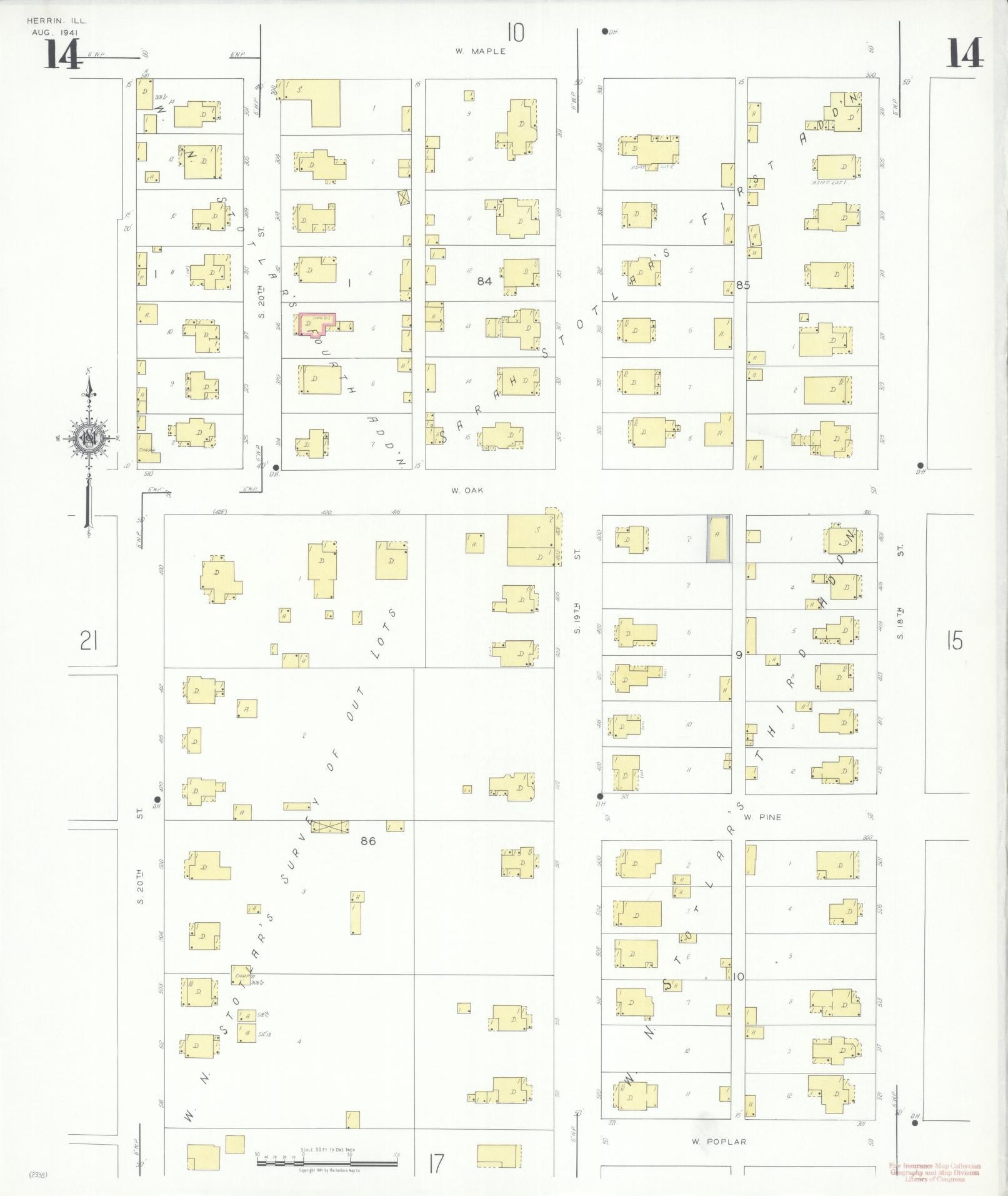 Sanborn Fire Insurance Map from Herrin, Williamson County, Illinois (1941), Sheet #0014 - Complete Map Set gallery image, historic Sanborn map, vintage wall art, Illinois Illinois