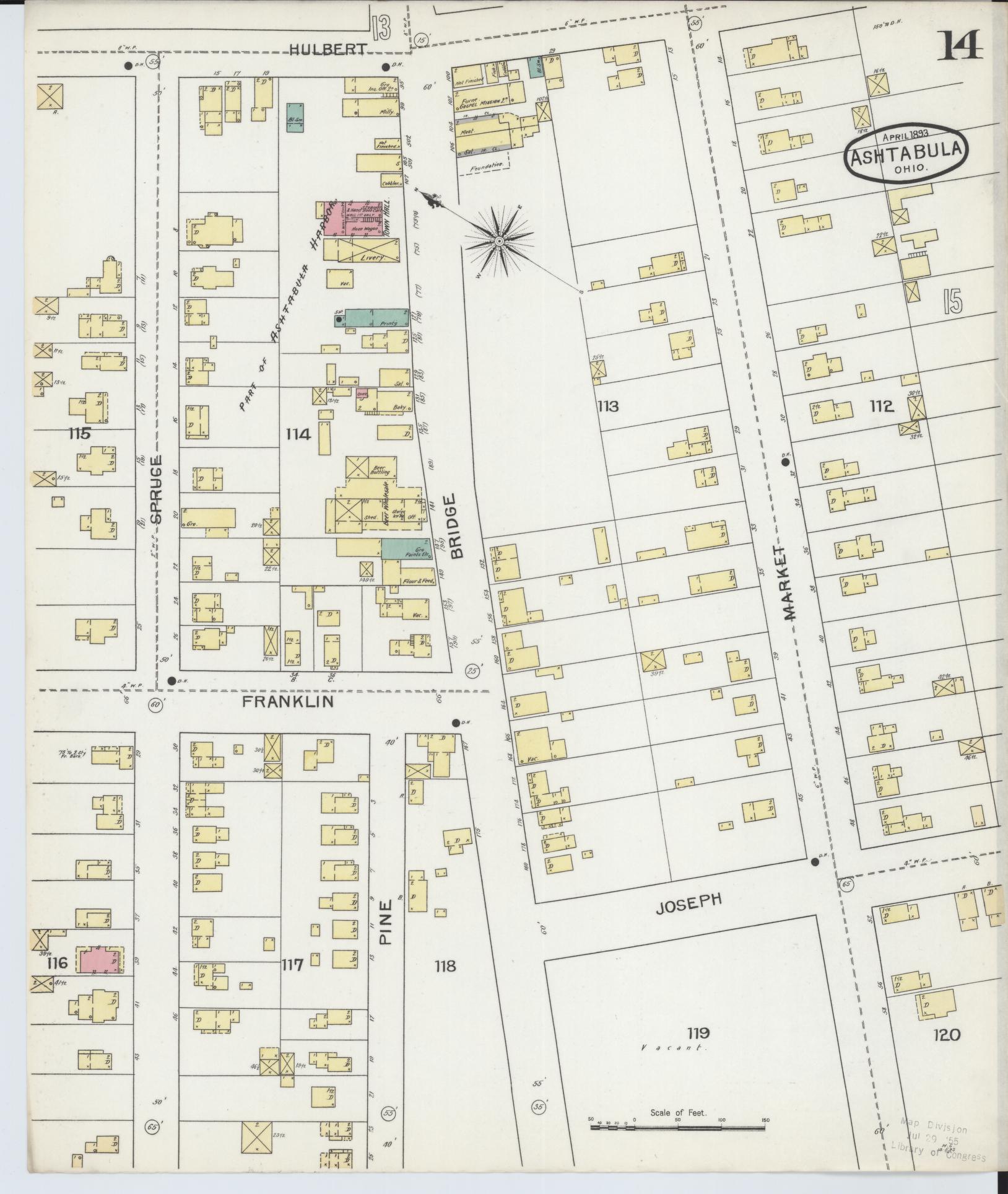 Sanborn Fire Insurance Map from Ashtabula, Ashtabula County, Ohio (1893), Sheet #0014 - Historic Sanborn Fire Insurance Map Print, vintage old map wall art, antique decor, genealogy gift, Ohio Ohio map
