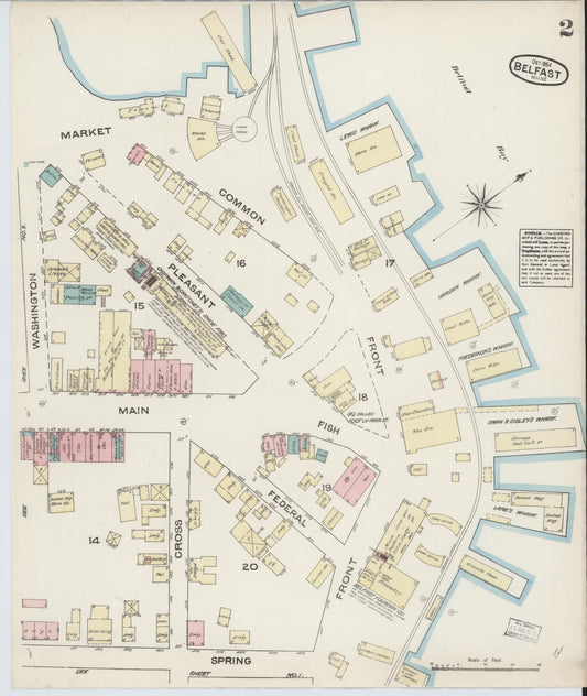 Sanborn Fire Insurance Map from Belfast, Waldo County, Maine (1884), Sheet #0002 - Historic Sanborn Fire Insurance Map Print, vintage old map wall art, antique decor, genealogy gift, Maine Maine map