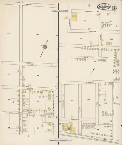 Sanborn Fire Insurance Map from Orangeburg, Orangeburg County, South Carolina (1922), Sheet #0018 - Complete Map Set gallery image, historic Sanborn map, vintage wall art, South Carolina South Carolina