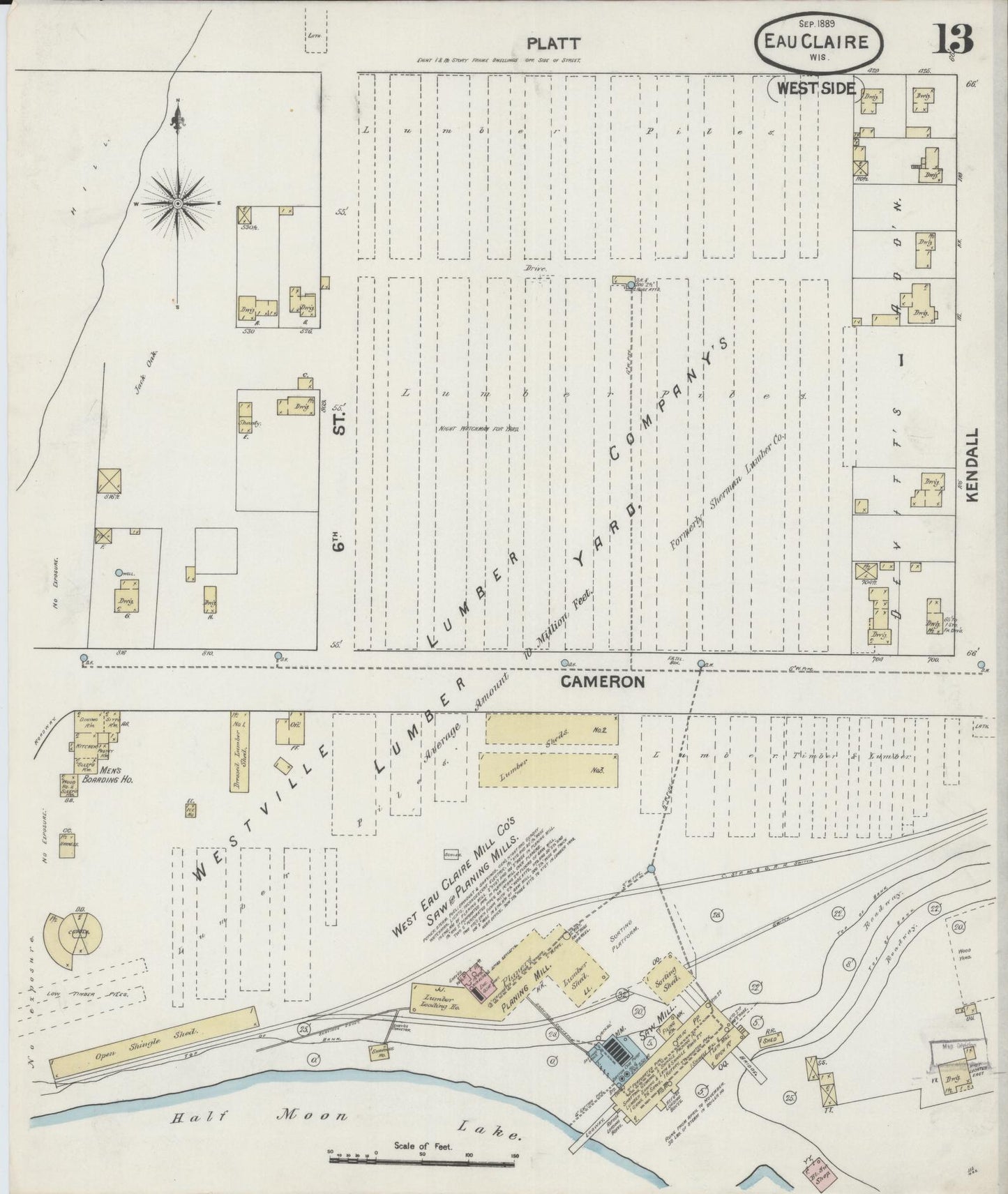 Sanborn Fire Insurance Map from Eau Claire, Eau Claire County, Wisconsin (1889), Sheet #0013 - Complete Map Set gallery image, historic Sanborn map, vintage wall art, Wisconsin Wisconsin