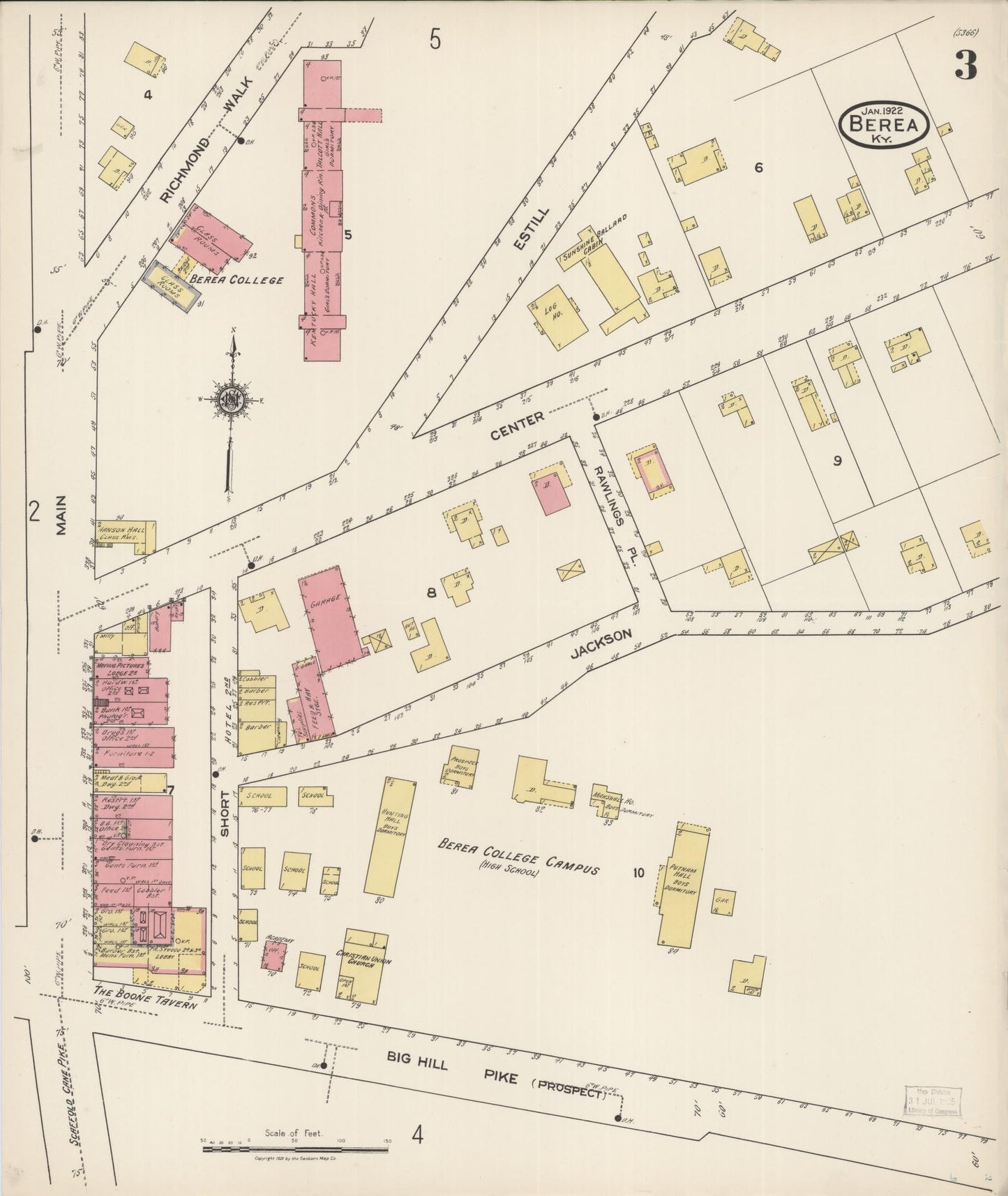 Sanborn Fire Insurance Map from Berea, Madison County, Kentucky (1922), Sheet #0003 - Complete Map Set gallery image, historic Sanborn map, vintage wall art, Kentucky Kentucky