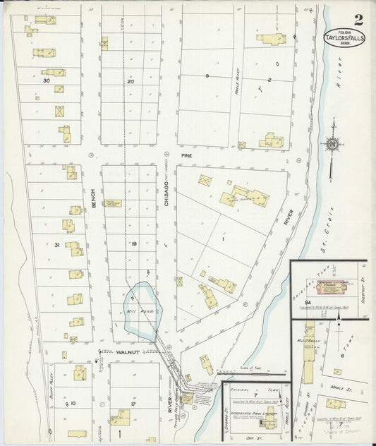Sanborn Fire Insurance Map from Taylors Falls, Chisago County, Minnesota (1914), Sheet #0002 - Historic Sanborn Fire Insurance Map Print, vintage old map wall art, antique decor, genealogy gift, Minnesota Minnesota map