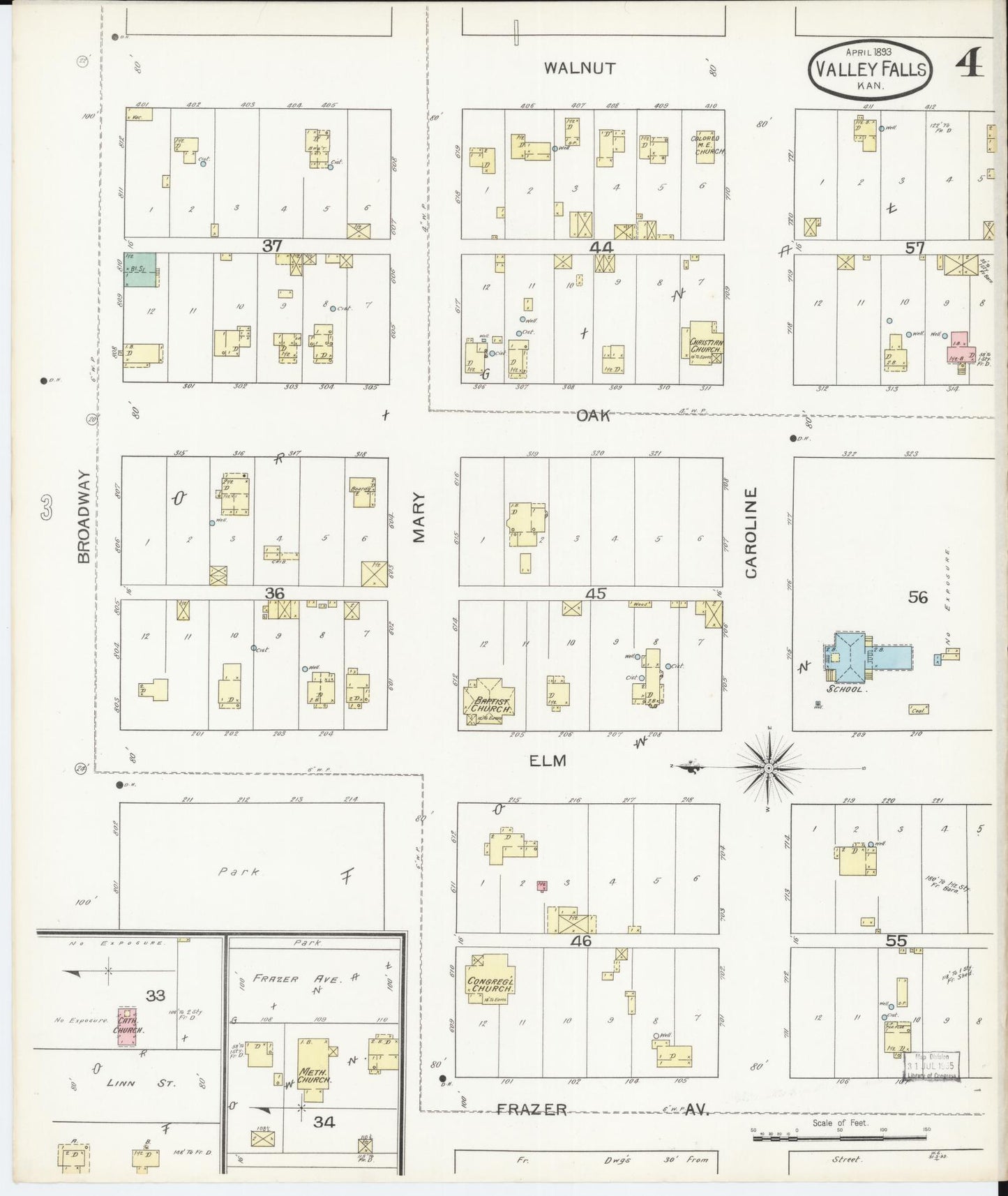 Sanborn Fire Insurance Map from Valley Falls, Jefferson County, Kansas (1893), Sheet #0004 - Complete Map Set gallery image, historic Sanborn map, vintage wall art, Kansas Kansas