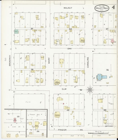 Sanborn Fire Insurance Map from Valley Falls, Jefferson County, Kansas (1893), Sheet #0004 - Complete Map Set gallery image, historic Sanborn map, vintage wall art, Kansas Kansas