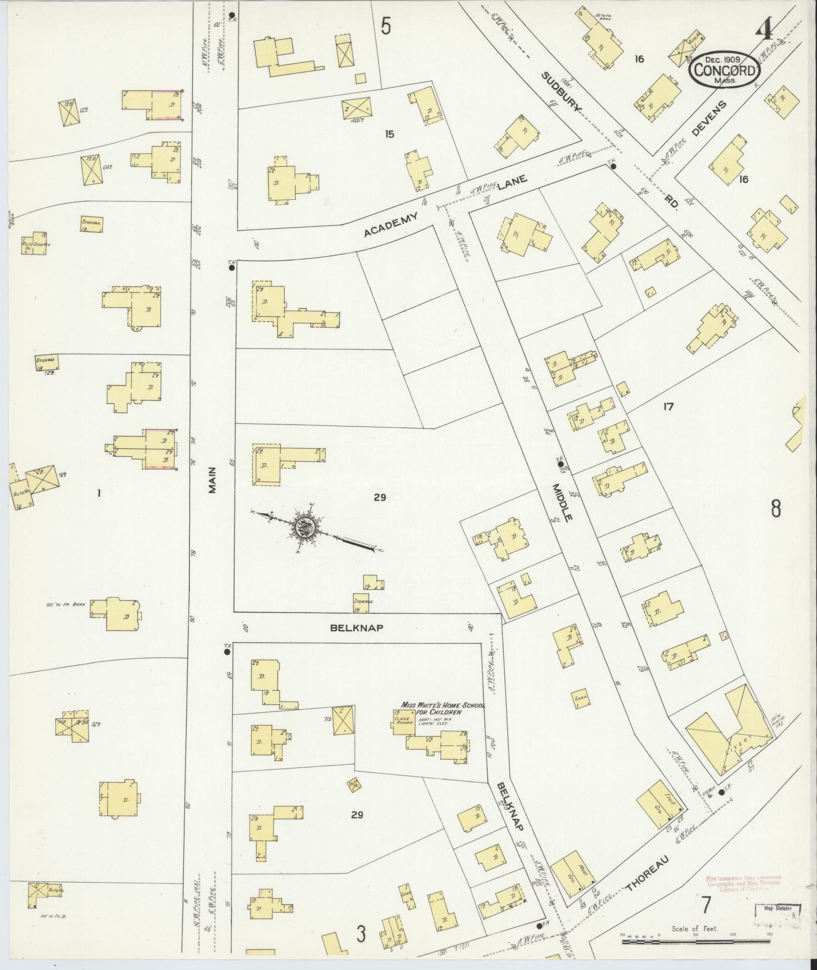 Sanborn Fire Insurance Map from Concord, Middlesex County, Massachusetts (1909), Sheet #0004 - Complete Map Set gallery image, historic Sanborn map, vintage wall art, Massachusetts Massachusetts