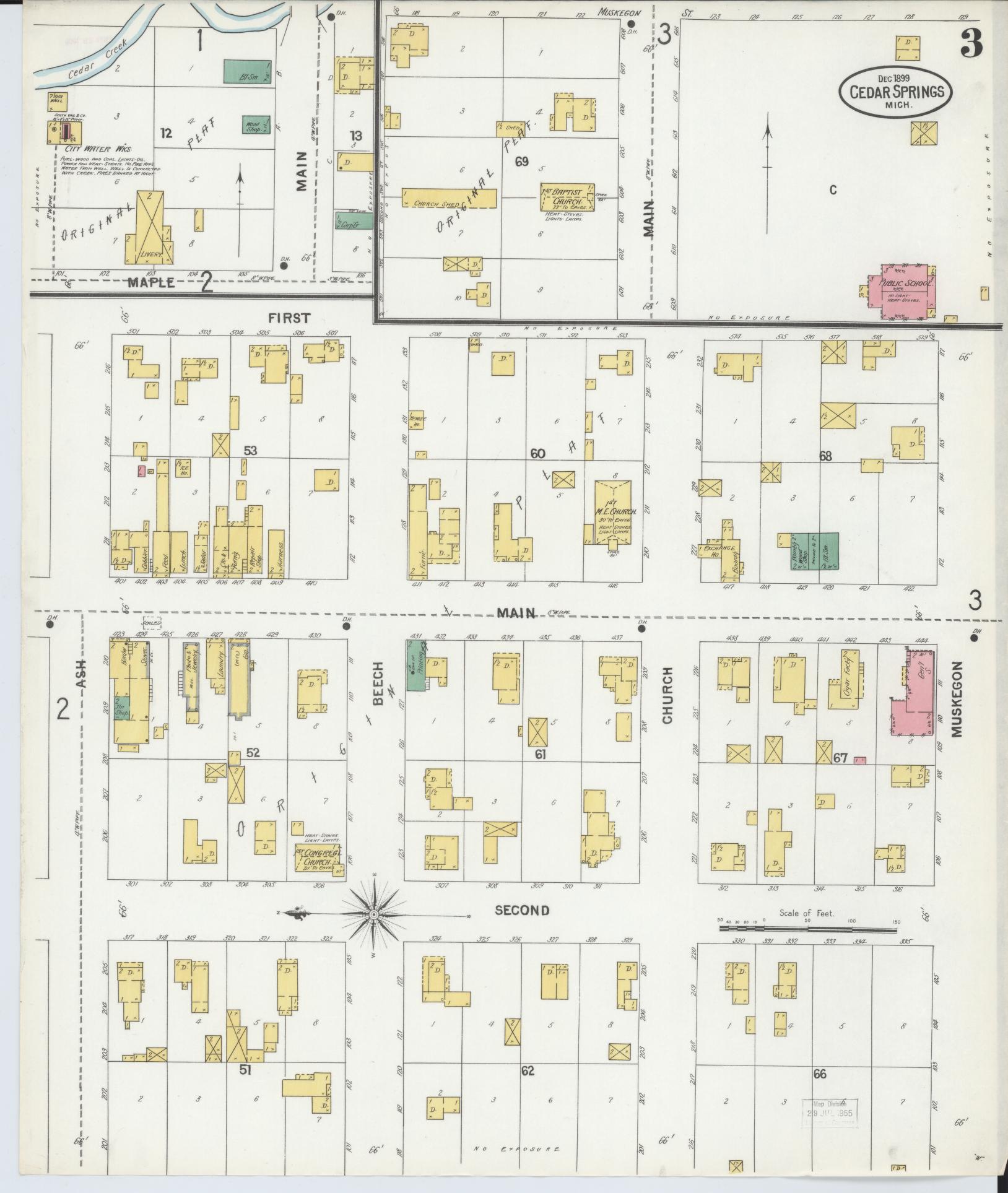 Sanborn Fire Insurance Map from Cedar Springs, Kent County, Michigan (1899), Sheet #0003 - Historic Sanborn Fire Insurance Map Print, vintage old map wall art, antique decor, genealogy gift, Michigan Michigan map