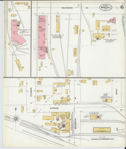 Sanborn Fire Insurance Map from Marshall, Calhoun County, Michigan (1899), Sheet #0006 - Historic Sanborn Fire Insurance Map Print, vintage old map wall art, antique decor, genealogy gift, Michigan Michigan map