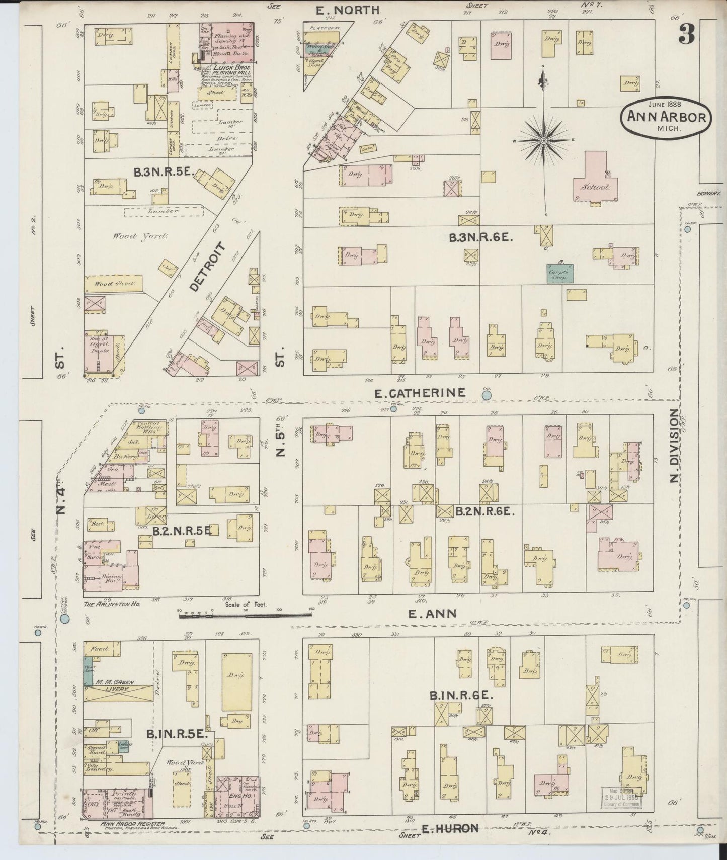 Sanborn Fire Insurance Map from Ann Arbor, Washtenaw County, Michigan (1888), Sheet #0003 - Complete Map Set gallery image, historic Sanborn map, vintage wall art, Michigan Michigan