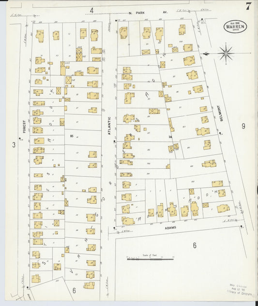 Sanborn Fire Insurance Map from Warren, Trumbull County, Ohio (1908), Sheet #0007 - Historic Sanborn Fire Insurance Map Print, vintage old map wall art, antique decor, genealogy gift, Ohio Ohio map