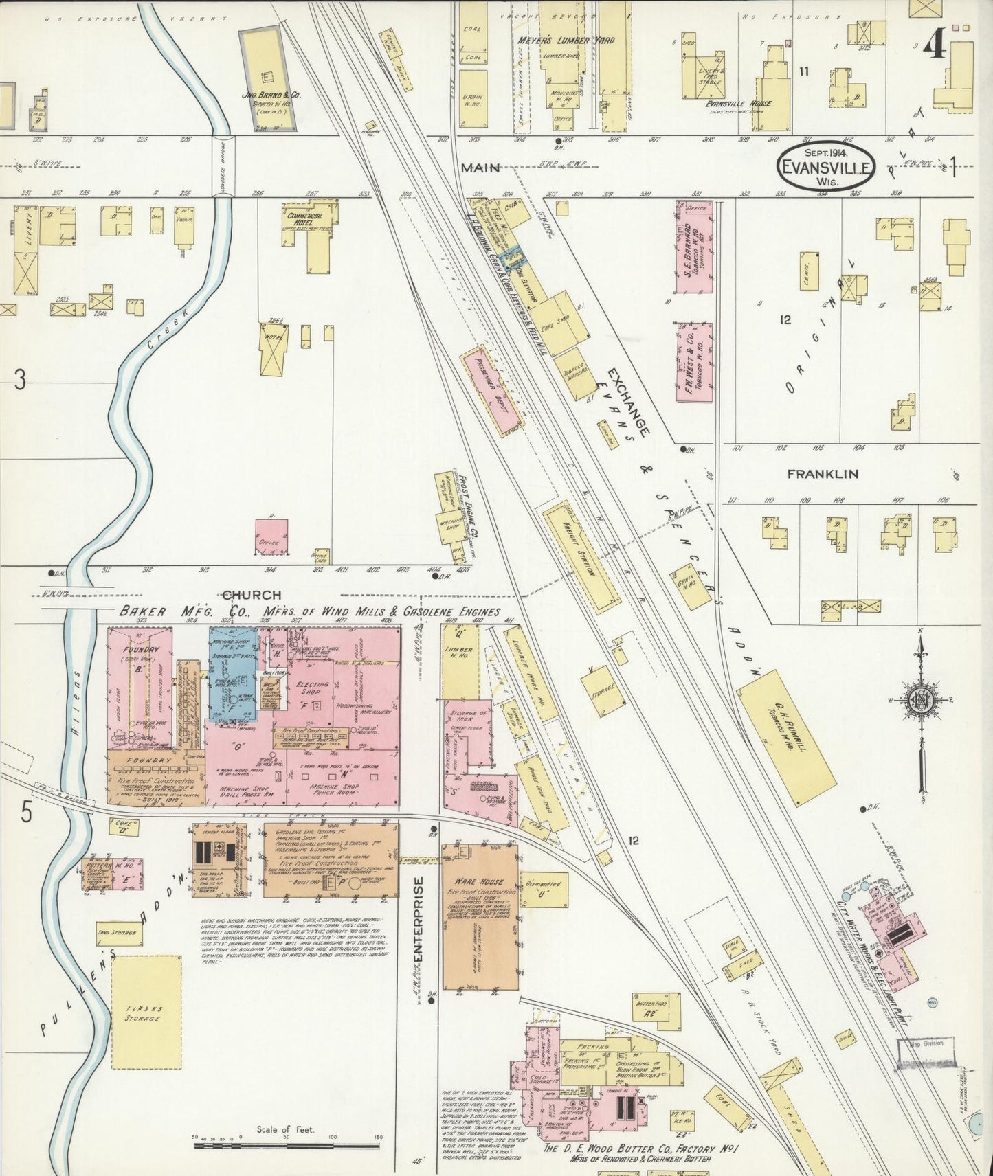 Sanborn Fire Insurance Map from Evansville, Rock County, Wisconsin (1914), Sheet #0004 - Complete Map Set gallery image, historic Sanborn map, vintage wall art, Wisconsin Wisconsin