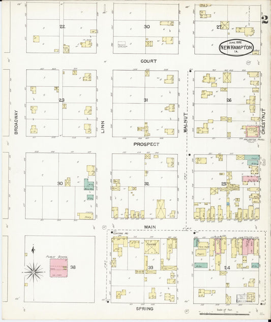 Sanborn Fire Insurance Map from New Hampton, Chickasaw County, Iowa (1892), Sheet #0002 - Historic Sanborn Fire Insurance Map Print, vintage old map wall art