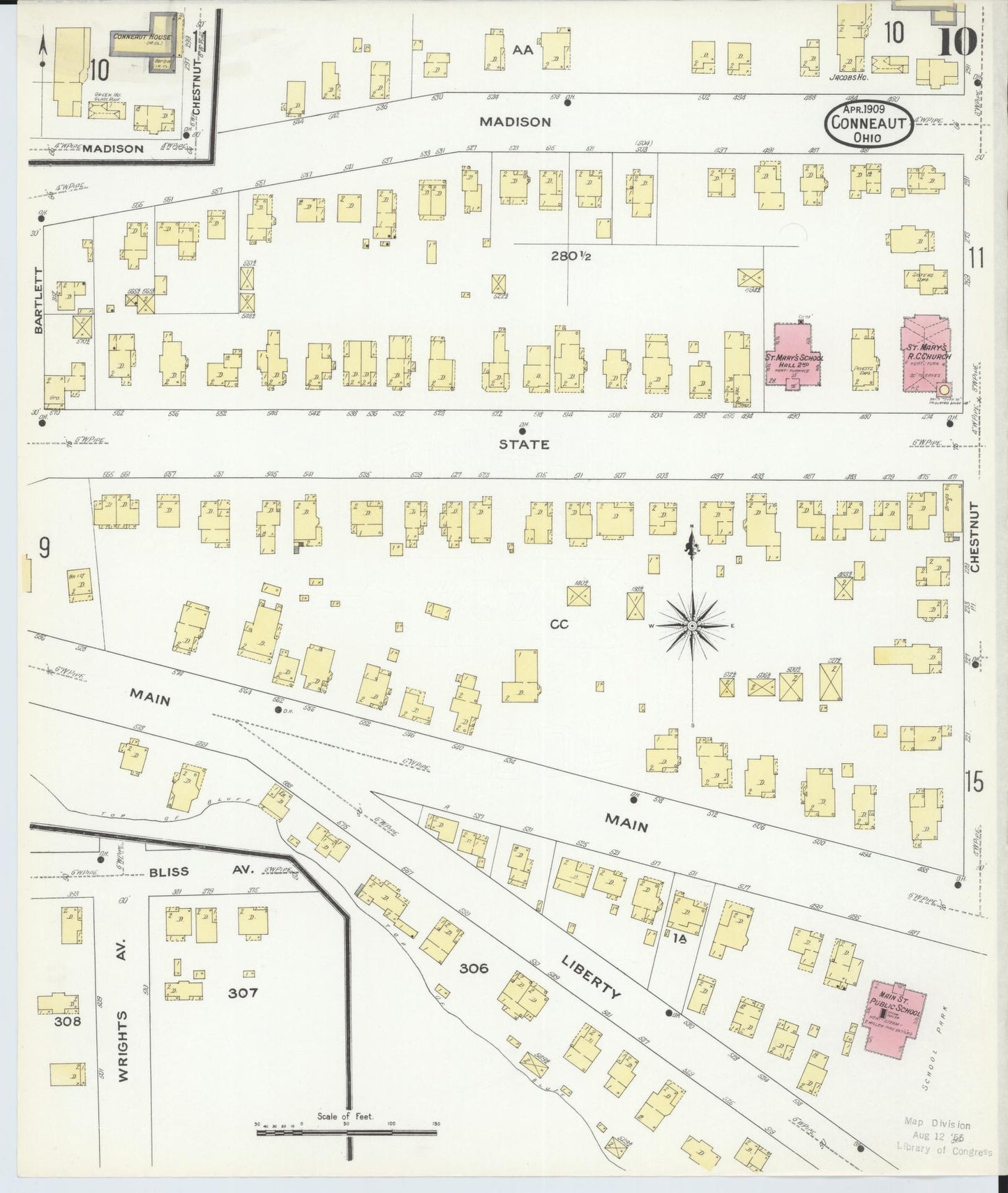 Sanborn Fire Insurance Map from Conneaut, Ashtabula County, Ohio (1909), Sheet #0010 - Historic Sanborn Fire Insurance Map Print, vintage old map wall art, antique decor, genealogy gift, Ohio Ohio map