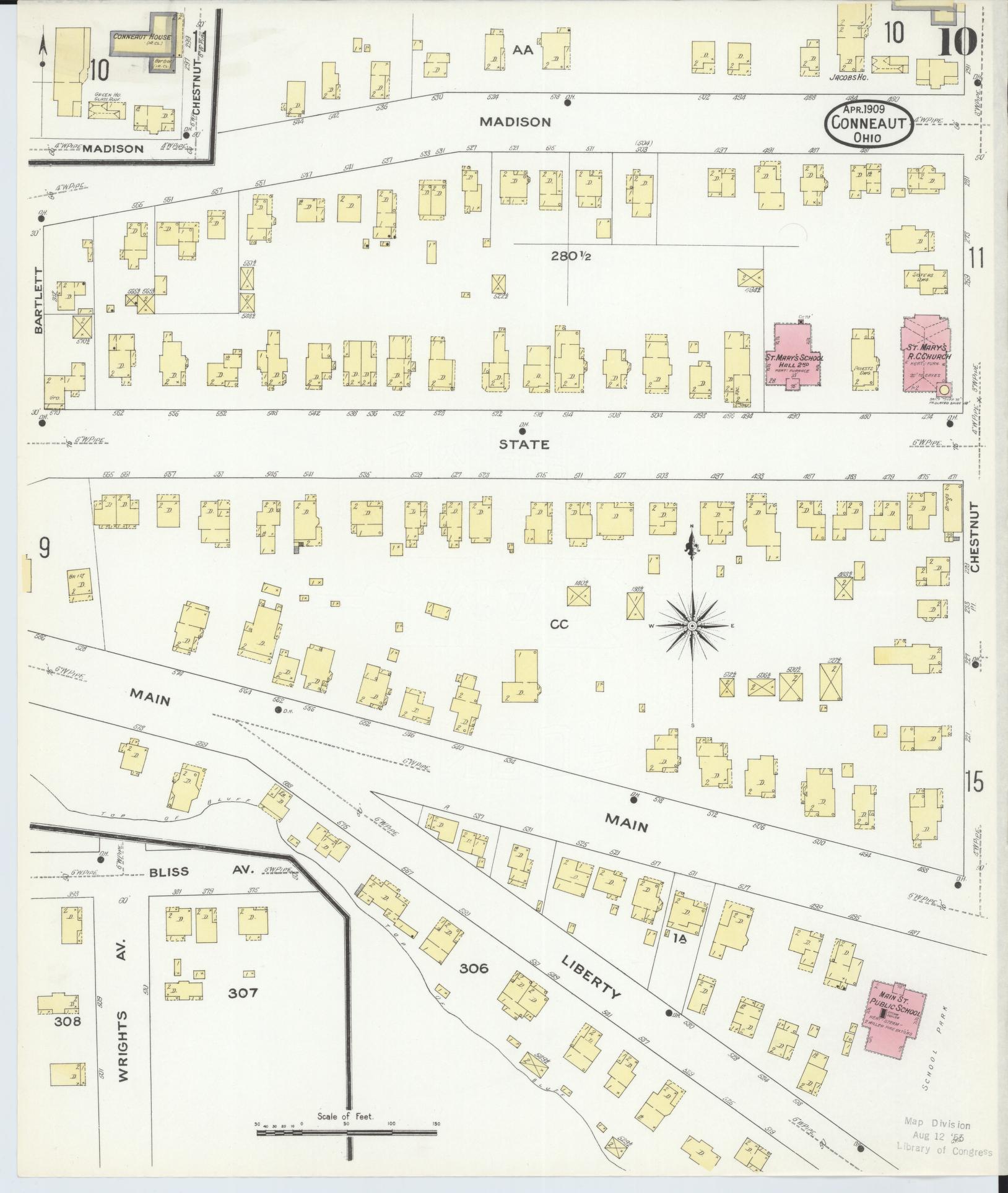 Sanborn Fire Insurance Map from Conneaut, Ashtabula County, Ohio (1909), Sheet #0010 - Historic Sanborn Fire Insurance Map Print, vintage old map wall art, antique decor, genealogy gift, Ohio Ohio map