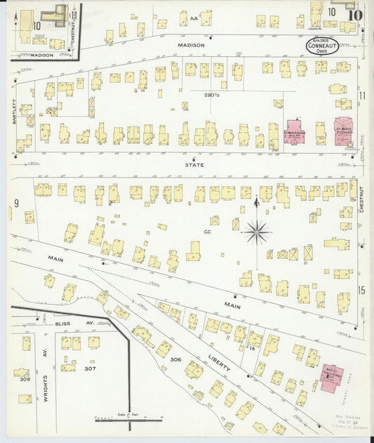Sanborn Fire Insurance Map from Conneaut, Ashtabula County, Ohio (1909), Sheet #0010 - Historic Sanborn Fire Insurance Map Print, vintage old map wall art, antique decor, genealogy gift, Ohio Ohio map