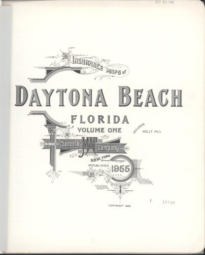 Sanborn Fire Insurance Map from Daytona, Volusia County, Florida (1955), Sheet #0001 - Historic Sanborn Fire Insurance Map Print, vintage old map wall art, antique decor, genealogy gift, Florida Florida map