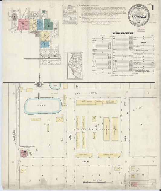 Sanborn Fire Insurance Map from Lebanon, Saint Clair County, Illinois (1914), Sheet #0001 - Historic Sanborn Fire Insurance Map Print, vintage old map wall art, antique decor, genealogy gift, Illinois Illinois map