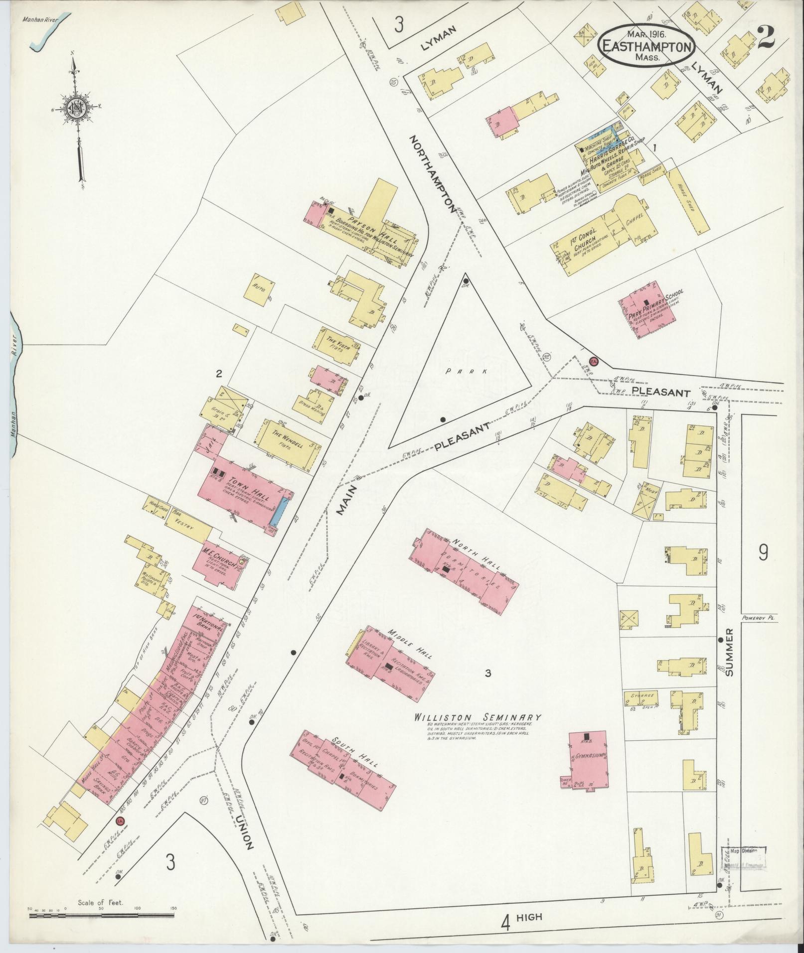 Sanborn Fire Insurance Map from East Hampton, Hampshire County, Massachusetts (1916), Sheet #0002 - Historic Sanborn Fire Insurance Map Print, vintage old map wall art, antique decor, genealogy gift, Massachusetts Massachusetts map