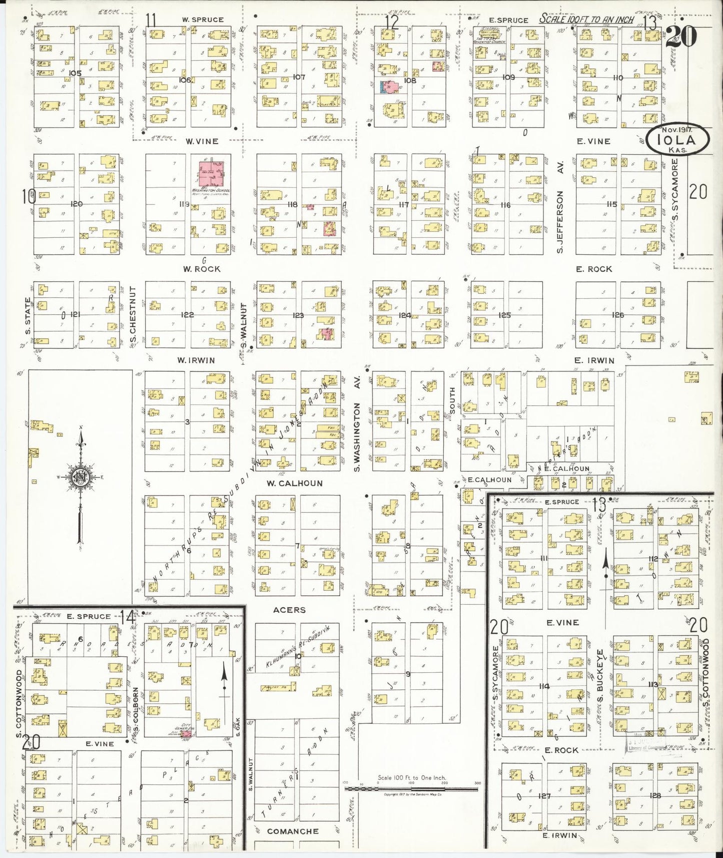 Sanborn Fire Insurance Map from Iola, Allen County, Kansas (1917), Sheet #0020 - Complete Map Set gallery image, historic Sanborn map, vintage wall art, Kansas Kansas