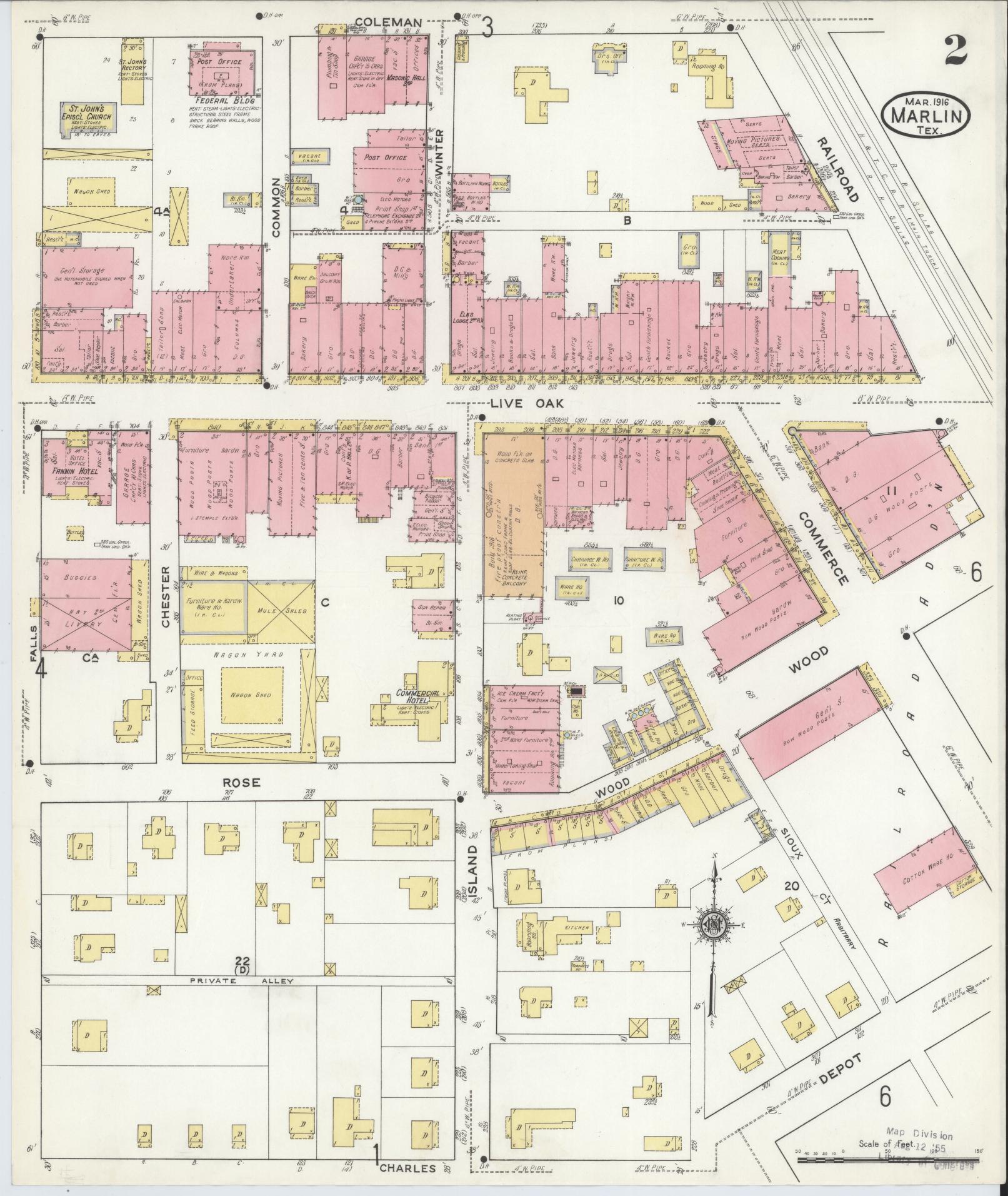 Sanborn Fire Insurance Map from Marlin, Falls County, Texas (1916), Sheet #0002 - Historic Sanborn Fire Insurance Map Print, vintage old map wall art, antique decor, genealogy gift, Texas Texas map