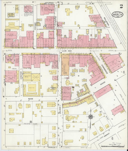 Sanborn Fire Insurance Map from Marlin, Falls County, Texas (1916), Sheet #0002 - Historic Sanborn Fire Insurance Map Print, vintage old map wall art, antique decor, genealogy gift, Texas Texas map