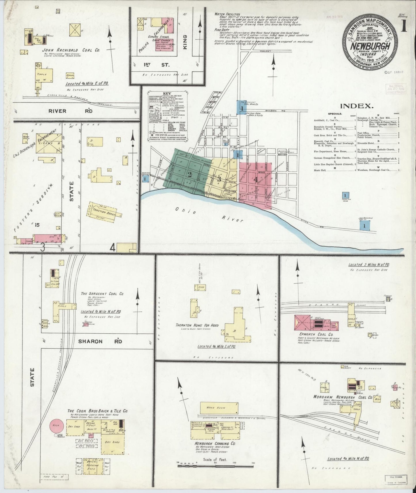 Sanborn Fire Insurance Map from Newburgh, Warrick County, Indiana (1910), Sheet #0001 - Complete Map Set gallery image, historic Sanborn map, vintage wall art, Indiana Indiana