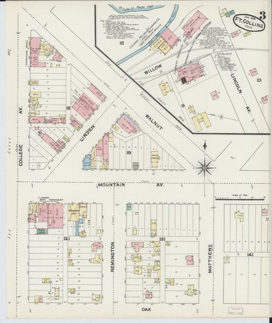 Sanborn Fire Insurance Map from Fort Collins, Larimer County, Colorado (1891), Sheet #0003 - Historic Sanborn Fire Insurance Map Print, vintage old map wall art, antique decor, genealogy gift, Colorado Colorado map