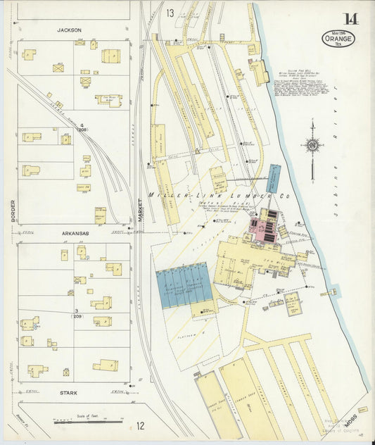Sanborn Fire Insurance Map from Orange, Orange County, Texas (1914), Sheet #0014 - Historic Sanborn Fire Insurance Map Print, vintage old map wall art, antique decor, genealogy gift, Texas Texas map