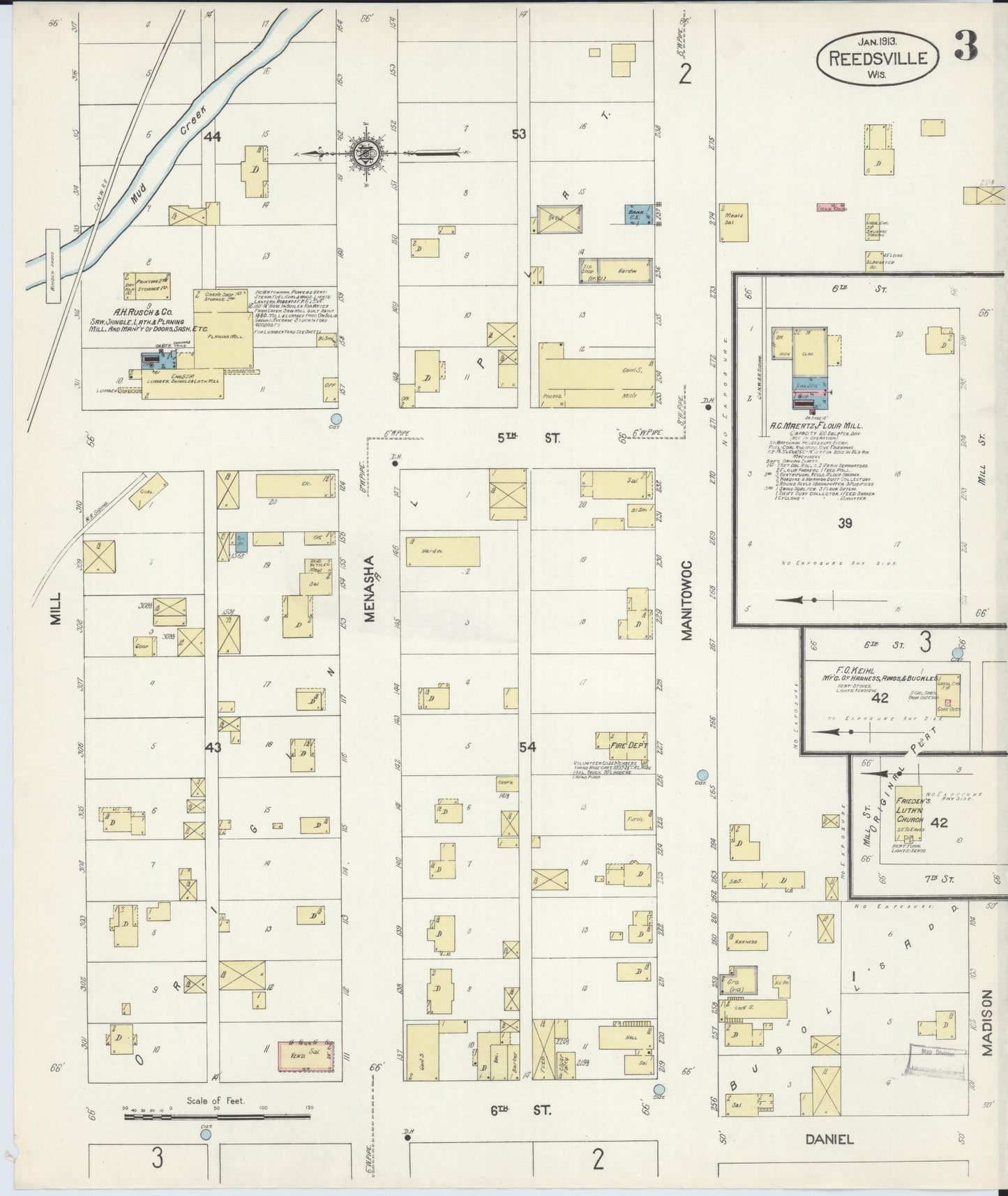 Sanborn Fire Insurance Map from Reedsville, Manitowoc County, Wisconsin (1913), Sheet #0003 - Complete Map Set gallery image, historic Sanborn map, vintage wall art, Wisconsin Wisconsin
