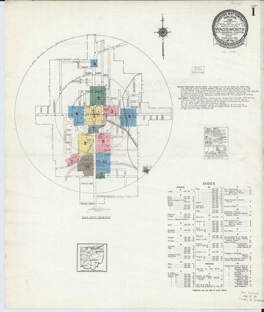 Sanborn Fire Insurance Map from Wadsworth, Medina County, Ohio (1923), Sheet #0001 - Complete Map Set gallery image, historic Sanborn map, vintage wall art, Ohio Ohio