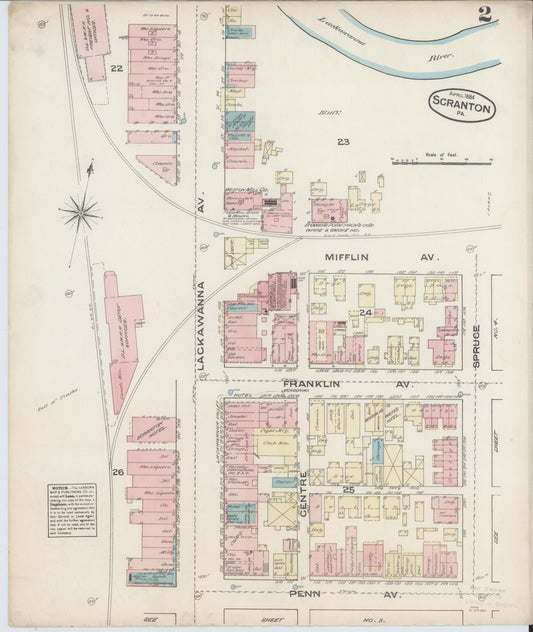 Sanborn Fire Insurance Map from Scranton, Lackawanna County, Pennsylvania (1884), Sheet #0002 - Historic Sanborn Fire Insurance Map Print, vintage old map wall art, antique decor, genealogy gift, Pennsylvania Pennsylvania map