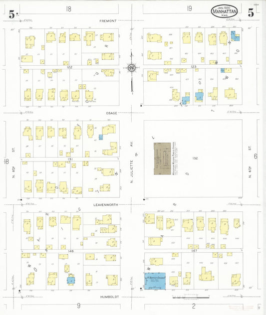Sanborn Fire Insurance Map from Manhattan, Riley County, Kansas (1930), Sheet #0005 - Historic Sanborn Fire Insurance Map Print, vintage old map wall art, antique decor, genealogy gift, Kansas Kansas map