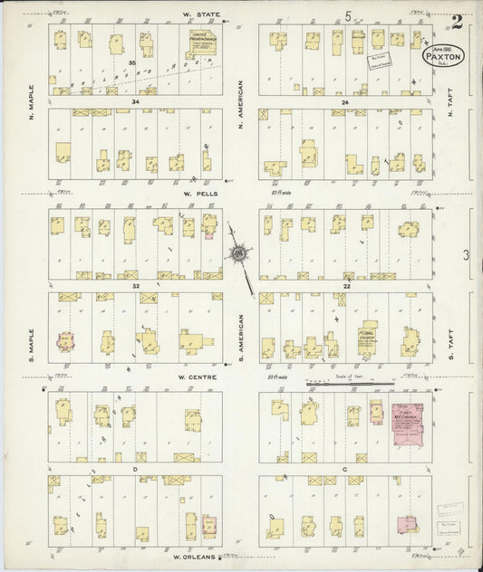 Sanborn Fire Insurance Map from Paxton, Ford County, Illinois (1910), Sheet #0002 - Historic Sanborn Fire Insurance Map Print, vintage old map wall art, antique decor, genealogy gift, Illinois Illinois map