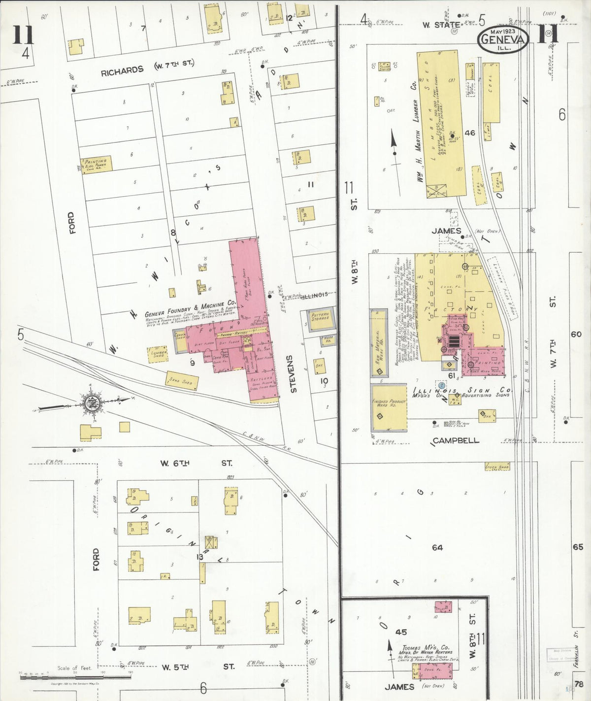 Sanborn Fire Insurance Map from Geneva, Kane County, Illinois (1923), Sheet #0011 - Complete Map Set gallery image, historic Sanborn map, vintage wall art, Illinois Illinois